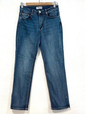 Wax Jean Straight Leg Med Blue Wash Stretch Denim Jeans W28xL27.5 Women JRs Sz 9